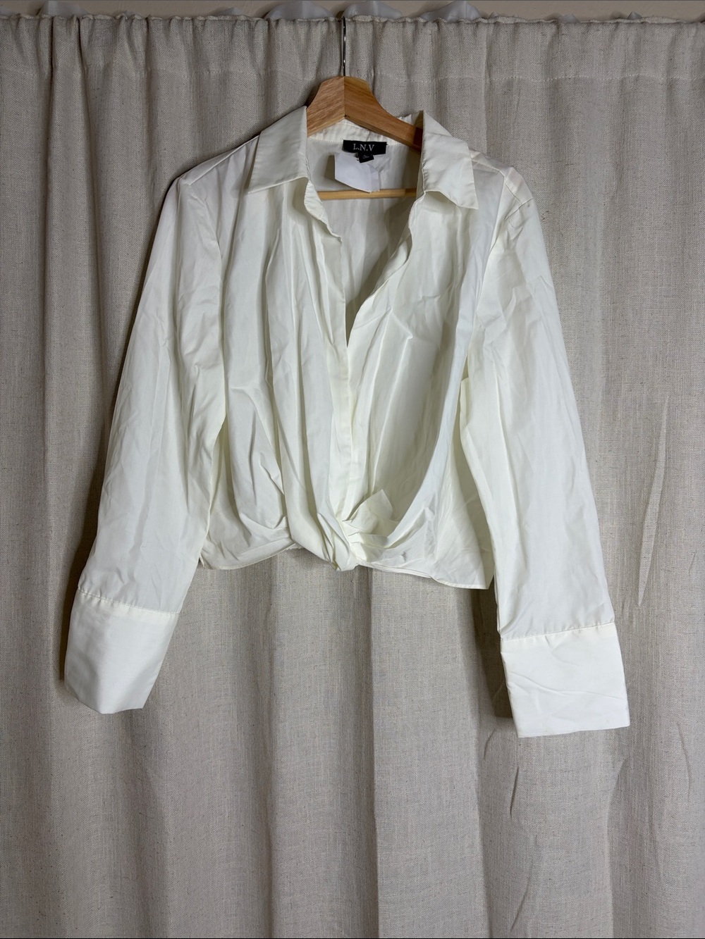 Cream Twist-Front Button-Down Shirt